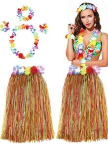 5Pcs/Set Hawaiian Outfits Tropical Party Straw Skirt Set - Perfect For Masquerade, Grass Skirts For Luau Party Adult,Summer Parties, And Birthdays