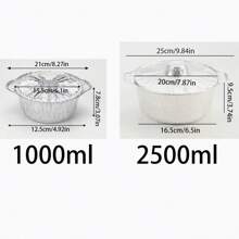 5/12/24pcs 1000ml/2500ml Disposable Aluminum Pot With Lid, Round Foil Plate, Disposable Cookware, Vacation Food Container, Camping Baking Heating Cooking Tool, Suitable For Kitchen, Outdoor, Travel, Vacation, Convenient Disposable Food Heating Container