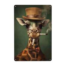 1pc/3PCS Funny Animal Smoking Vintage Metal Sign Retro Dog Giraffe Tin Sign For Home Wall Decor Bar Bedroom Gift 8x12 Inch Frameless Artistic Style Frame Vintage - Multicolor - View 36