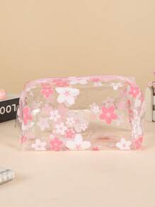 INS Style Delicate Hyuna Flower Transparent Waterproof Cosmetic Bag, Multi-Color Floral PVC Waterproof Portable Large Capacity Girly Organizer Travel Toiletry Bag