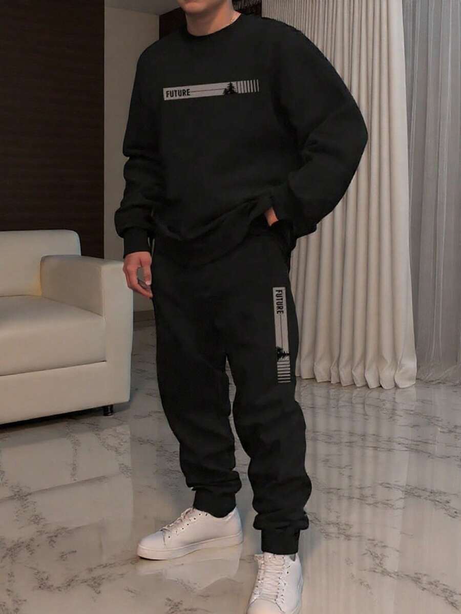 Men Hoodie Co-Ords - Black - View 1