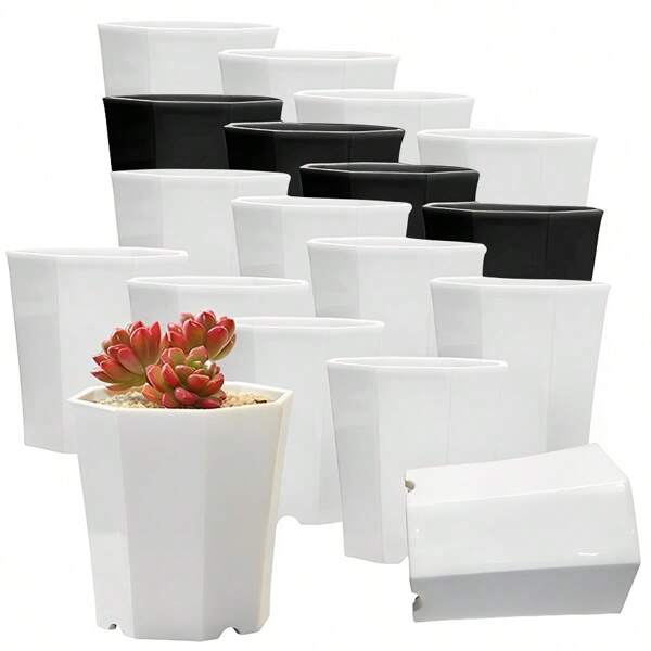 10pcs 7cm Octagonal White Flowerpot Plant Nursery Pot Table Succulent Plant Mini Planting Flowerpot Balcony Office Desktop Plant Decoration