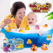 Light Up No Hole Duck Bath Toys Set, Glitter Colorful Bathtub Floating Water Toys, Great Gifts For Bathroom Water Tub Games Pool Party