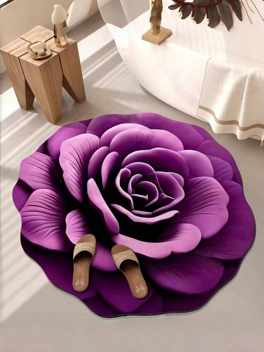 1pc Purple 3D Visual Abstract Flower Shape Mat, Made Of Siliceous Mud With Anti-Slip Bottom, Suitable For Sofa, Bedroom, Bathroom, Living Room, Bedside, Washable & Quick-Drying, Can Also Be Used As Absorbent Coaster