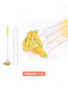 Cepillo de pestañas en forma de tubo con diseño de frutas de dibujos animados, cepillo de pestañas de cristal portátil y redondo para el peinado de pestañas