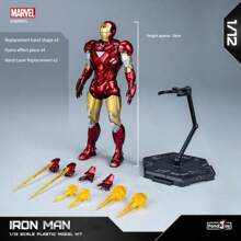 Hasbro Kit de modelo de plástico a escala 1:12 de Iron Man - Variantes múltiples de MK1 a MK7, 3-4 manos intercambiables, 4-6 efectos de llama y misiles (sin luminosidad), coleccionable con empaque de Los Vengadores