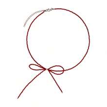 1 gargantilha com contas de cristal e laço vermelho para mulheres, corrente elegante para clavícula