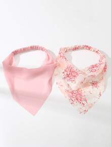 2 件女士夏季花卉印花头带，简约漂亮粉色发带，适合日常佩戴，春夏季，海滩头巾头带吸汗带，发饰秋冬发带，适合度假装女士 - 彩色 - 查看 1