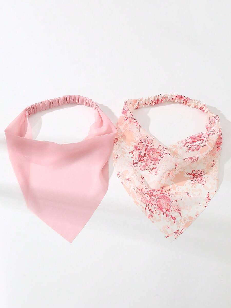 2 件女士夏季花卉印花头带，简约漂亮粉色发带，适合日常佩戴，春夏季，海滩头巾头带吸汗带，发饰秋冬发带，适合度假装女士 - 彩色 - 查看 1