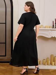 DEARCASE Plus Size Elegant Shiny Patchwork Bodycon Dress - Black - View 2