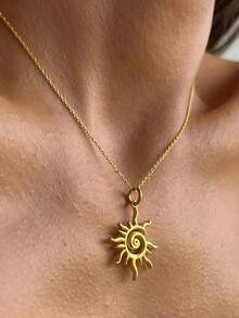 1 件优雅金色漩涡太阳爆炸吊坠项链，适合女士，简约设计