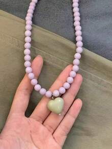 1pc Fashionable Minimalist Glass Bead Necklace With ABS Plastic Heart Charm, A Gift Or Everyday Wear - Heart Pendant Necklace - View 13