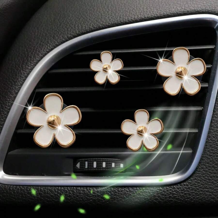 4pcs/Set Fresh Little Daisy Blossom Decoration Car Air Vent Clip, Car Air Freshener Decor