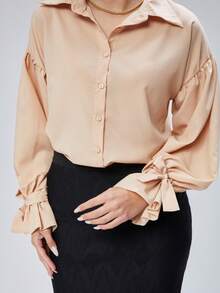 Casual Versatile Solid Color Long Sleeve Shirt - Dusty Pink - View 4