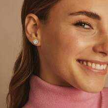 Hayoso 18K Gold Plated Halo Stud Earrings 925 Sterling Silver Cubic Zirconia Stud Earrings Round Square Diamonique Stud Earrings Set For Women Men VAN1 - Bạc & Hồng - Xem 2