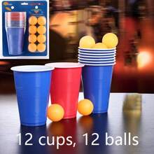 12 Peças Conjunto de Jogo de Beer Pong com 12 Copos e 12 Bolinhas de Ping Pong, Design de Copos Antiderrapantes para Empunhadura Confortável, Quique Estável e Controle Fácil, Acompanhado de Bolinhas de Ping Pong de Alta Elasticidade para Experiência de Arremesso Suave. Adequado para reuniões familiares, festas com amigos, início rápido de jogos divertidos, aumento da atmosfera! Aplicável para festas de aniversário, festas de dormitório universitário e muito mais.
