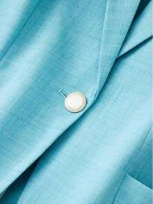 Women's Solid Color Woven Blazer, Commuter Versatile Jacket With Pockets & Buttons, Suitable For Work, Date, Party, Birthday, Travel, Spring/Autumn - Mint Green - View 4