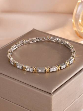 1 st lyxigt armband med blandade färger och infällda kopparzirkoniadetaljer, lämpligt för kvinnors dagliga dekoration