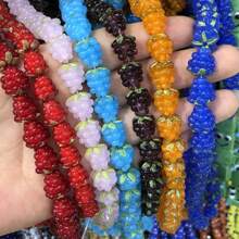 2/5/10/50pcs Handmade Plump Raspberry Glass Beads, 7 Vibrant Colors - Ideal For DIY Jewelry Making, Bracelets, Necklaces And Earrings - Realistic Fruit Design With Green Leaves
