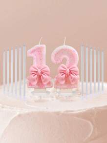 1 Peça Vela de Aniversário com Número Decorado com Strass em Formato de Laço Rosa para Festa de Aniversário, Evento Comemorativo, Decoração de Bolo, Suprimentos para Festa de Aniversário Infantil, Velas Aromáticas, Velas com Números, Velas de Aniversário Infantil, Decoração de Bolo