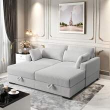 Sofa, 180 X 88 X 85 Cm, Roll-Arm Sofa, Easy-Care Polyester, With Armrests And Cushions, Decorative Cushions, Double Sofa, Suitable For Small Spaces, Living Room Or Bedroom, Corduroy, Grey - 灰色 - 查看 2