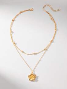 1pc Classic Elegant Gold Flower Layered Necklace, Suitable For Daily Wear, The Best Gift To Friends