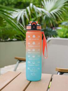 1pc 1000ml/32oz Gradient Color Plastic Cup, Outdoor Large Capacity Sports Water Bottle With Straw, Time Marker, Bounce Design, Leakproof Lock, Strap For Convenient Carrying, Suitable For Work, School, Outdoor Sports, Fitness, Hiking, Camping, Cycling, Holidays Gift