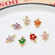 5/10件铜镀金微镶锆石双花吊坠，DIY耳环，发饰，流苏装饰材料 - 彩色 - 查看 2