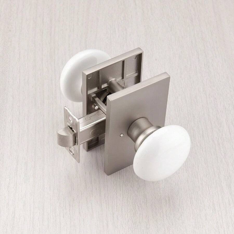 NCL White Door Knob Satin Nickel Porcelain Door Knobs Interior Rectangle Door Levers For Bedroom And Bathroom Privacy Door Handles With Lock - SatinNickel - View 1