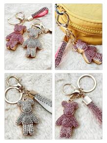 1pc Creative New Rhinestone Violent Bear Bag Charm Keychain Bling Keychain Accessory Elegant & Delicate Design Suitable As Backpack Ornament Or Gift For Women