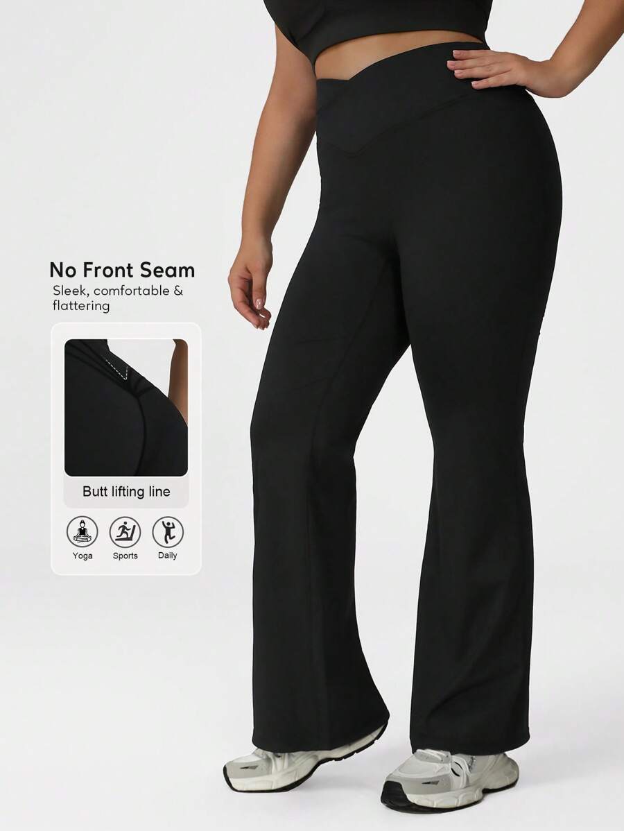 Sodalemon Pantaloni sport evazați pentru femei, mărime Plus, cu talie încrucișată, sport, fitness, dans, ridicare fese