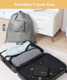 Travel Laundry Bags, 2 Pack Dirty Laundry Travel Bag, Foldable Dirty Clothes Bag For Traveling, Washable And Small Laundry Bag With Handles For Suitcase, Gym, Camping, Black Grey - 黑色 - 查看 2