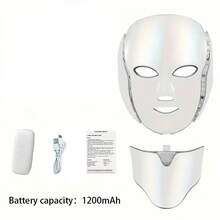 1 Set Zuhause-Nutzung am besten verkaufte Gesichts- und Hals-Schönheitsmaske, LED 7-Farben USB-aufladbarer 1200mAh Akku, Gesichts- und Hals-abnehmbare einstellbare Maske zur Aufhellung und Faltenreduktion - Weiss - Übersicht 11