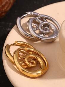 1pair Stainless Steel 18K Gold Plated Spiral Snail Hoop Earrings For Women Fashion Punk Tones Stainless Steel Chunky Jewelry Accessory To Wear On Festive Party Occasions