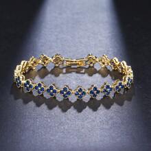 1 pieza Pulsera de lujo con flores de circonita al azar para mujeres, joyería exquisita con efecto deslumbrante de CZ como regalo