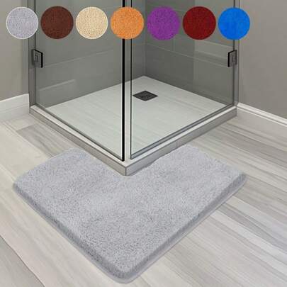 1pc Bath Mat For Corner Showers, Made Of Microfibre, With Non-Slip Bottom ,L-Shape ,Soft Plush Bathroom Rugs For Showers, Spa & Multi-Room Use | Machine Washable Bath Mats For Kitchen, Laundry, Bedroom, RV, Entryway