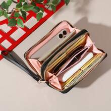 Classic Large Capacity Wallet Geometric Pattern Coin Purse Women Dual-Zipper Coin Pouch For Women Wallet Purse Wallet Long Wallet Wallet Keychain Wristlet Wallet - Multicolor - View 3