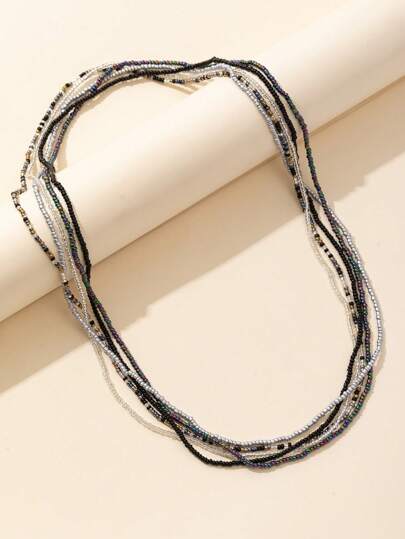 5pcs Set Elastic Rice Pearl Multi-Color Fashionable Versatile Waist Chain, Bracelet, Necklace