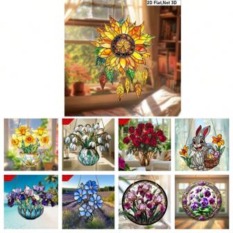 1 件 2D 平面波西米亚向日葵染色亚克力窗挂 - 充满活力的亚克力设计，配有彩色花瓣和流苏，非常适合花园、露台或阳台装饰，是花卉爱好者的理想新居礼物，无需电力，花园装饰波西米亚风格耐用塑料，向日葵装饰