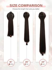 16inch/26 Inch/34 Inch Ponytail Extensions, Versatile Elastic Band Dark Brown Mix Brown Ponytail Heat Resistant Extension For Women, Long Straight DIY Wrap Around Ponytail Soft Natural Synthetic Pony Tails For Women Daily Cosplay And Christmas Music Festival Carnival New Year Gifts Used