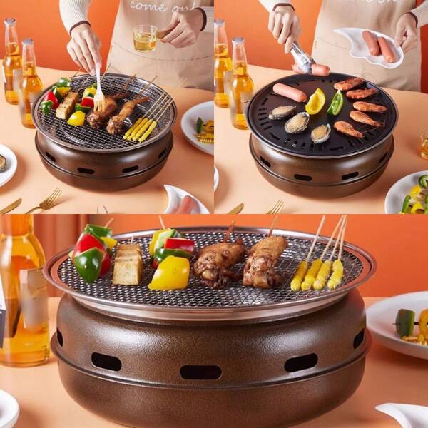 1 Stück BBQ Grill, Außen-Holzkohle-Grill aus Edelstahl, Grillgerät für den Heimgebrauch, Barbecue-Holzkohle-Ofen, tragbarer Außen-Barbecue-Grill