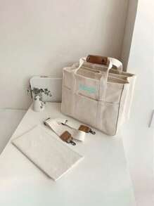 1PC Personalized Ins Multi-Compartment Mom Bag For Women, Multi-Functional Mother And Baby Bag Canvas Crossbody Bag, Large Capacity Embroidered Custom Letter Tote Bag, Fashionable And Versatile Portable Handbag For Moms To Go Out, Multi-Functional Diaper And Baby Bottle Storage Handbag With Stroller Hook Bag, Suitable For Daily Use, Can Be Given As A Gift To Family, Friends, Mother's Day Gift, New Mom Gift.