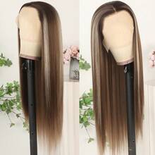 Purple Color Lace Front Wigs Pre Plucked Hairline Long Straight Wigs For Fashion Women Girls Party Daily Wear Glueless Dark Purple Lace Front Synthetic Wigs 13x4 Free Part Heat Resistant Fiber Hair 28 Inch 180% Density - Ash Blonde Highlight - 查看 5