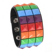 1pc Punk Style Multicolor Square Rivet Bracelet, Fashion Bangle For Men And Women, Street Casual, Club, Halloween, Simple Design To Showcase Unique Personalized