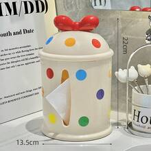 1PC Cute Bow Polka Dot Tissue Box Holder, Round Plastic Multifunctional Dispenser For Living Room And Dining Table Decor, Modern Home Accessory, Dining Table Accessory | Decorative Tissue Box | Plastic Construction, Tissue Box Holder