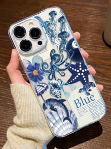 1 Peça Capa de Telefone antiderrapante e à prova de impressões digitais, com design gráfico de bilhar com polvo e medusa personalizado, compatível com iPhone 16 Pro/16 Plus/15/15 Pro Max/15 Pro/11/12/13/14 Pro Max/11 Pro/11 Pro Max/12 Pro/12 Pro Max/13 Pro/13 Pro Max/14 Pro/14 Pro Max, Carcaça Macia e Criativa Premium