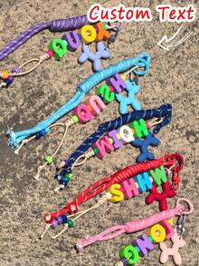 Customizable Acrylic Letter Keychain Balloon Dog Rope Beaded Bag Charm Decoration Pendant Personalized Birthday Gift, Holographic - Acrylic Keychain - View 2