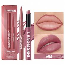 2pcs/Set Fashionable Lip Makeup Set: Matte Lipstick + Lip Liner