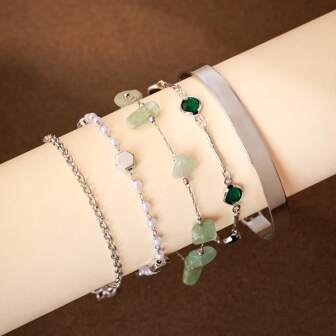 5pcs/Set Elegant Sweet Quality Bracelet Set, High-End Design For Women Daily Wear (Note: The Accessories On The Bracelets Like Glass, Pearls, Stones Etc. Are Handmade And The Quantities Are Randomly Sent)