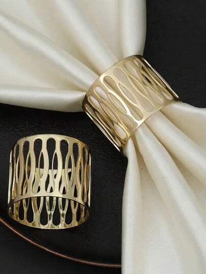 Conjunto de 6 ou 12 elegantes anéis de guardanapo vazados em metal, ideais para decoração de mesas de casamento e hotel (6 peças, tamanho único).
